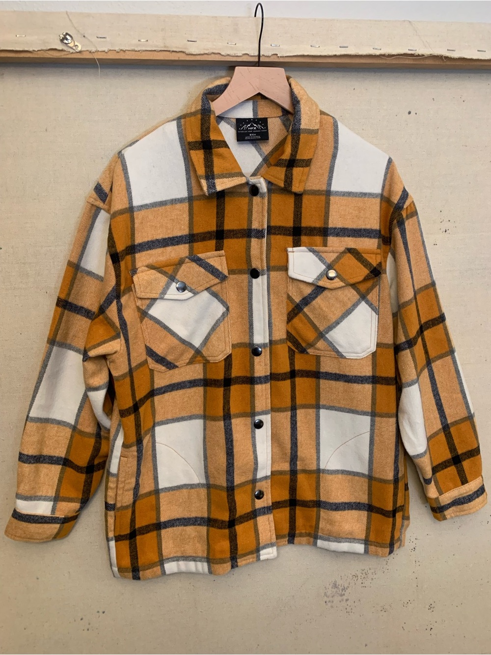 Men’s HFX Plaid Flannel Shirt/Jacket - Yellow, Black & Cream, Size Small